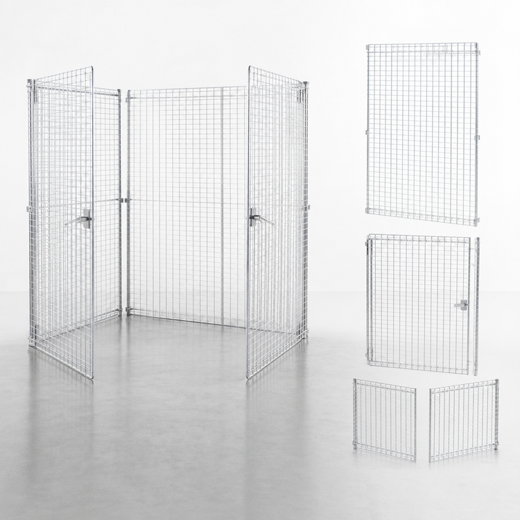 Product image #3 for Mobile Chrome-Plated Carbon Steel Security Cage Panel Set with 2 Swing Doors, 48W x 24D x 61H