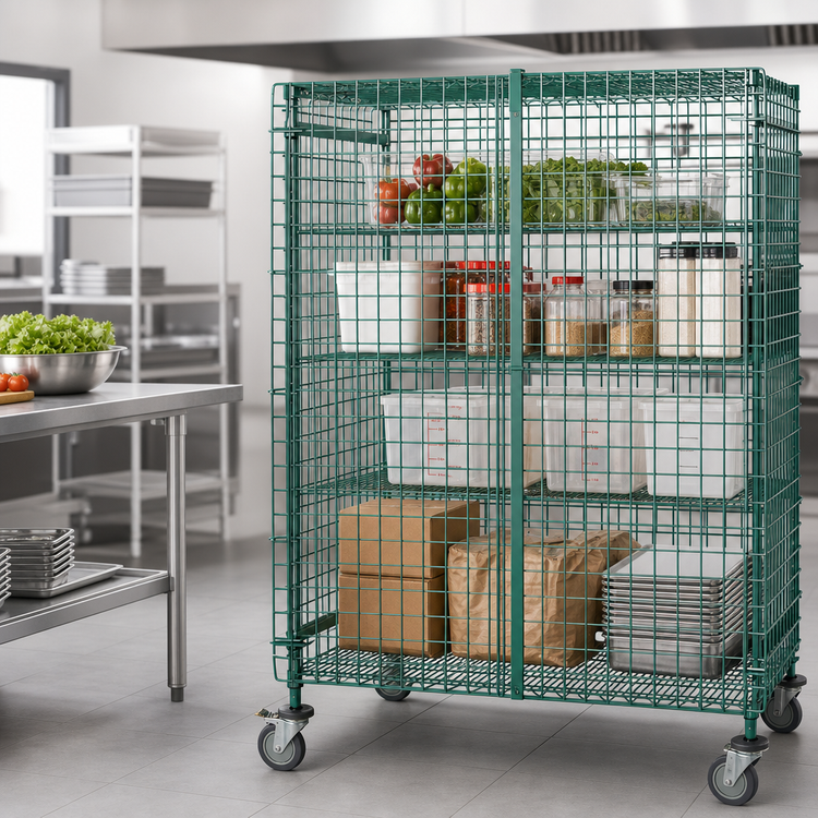 Product image #3 for Quantum Green Epoxy Mobile Security Cage, 60-Inch W x 18-Inch D x 69-Inch H