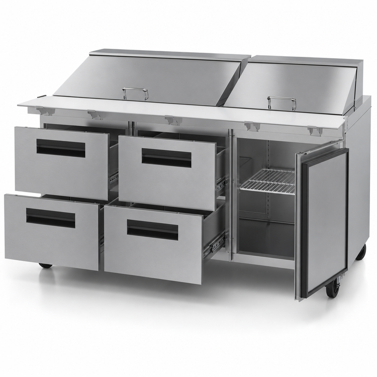 Product image #3 for Hoshizaki Steelheart SR72B-30MD4 72-Inch Three-Section Mega Top Prep Refrigerator with 1 Solid Hinged Door and 4 Drawers