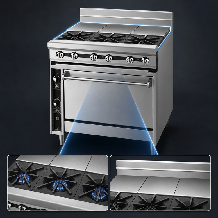 Product image #3 for Titan JTRH-3ST-36C 36" Heavy Duty Gas Split Top Range with Convection Oven