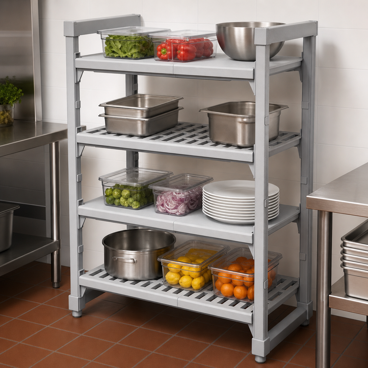 Product image #4 for Cambro Camshelving Premium 30"W x 24"D 4-Shelf Vented and Solid Shelf Kit, Speckled Gray
