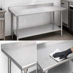 Thumbnail image #3 for Duke Manufacturing 314S-2430-2R Stainless Steel Work Table, 30 x 24 Inch, 14-Gauge 300 Series Top, Straight Riser, Open Base with Undershelf