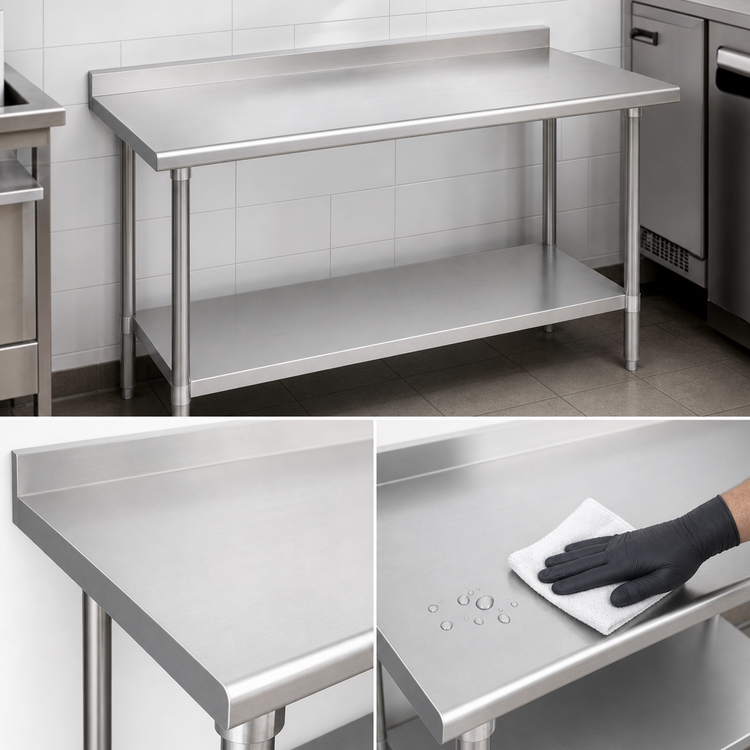 Product image #3 for Duke 30 Inch Long x 24 Inch Wide 14-Gauge 300 Series Stainless Steel Work Table with 1-1/8 Inch Riser and Stainless Undershelf