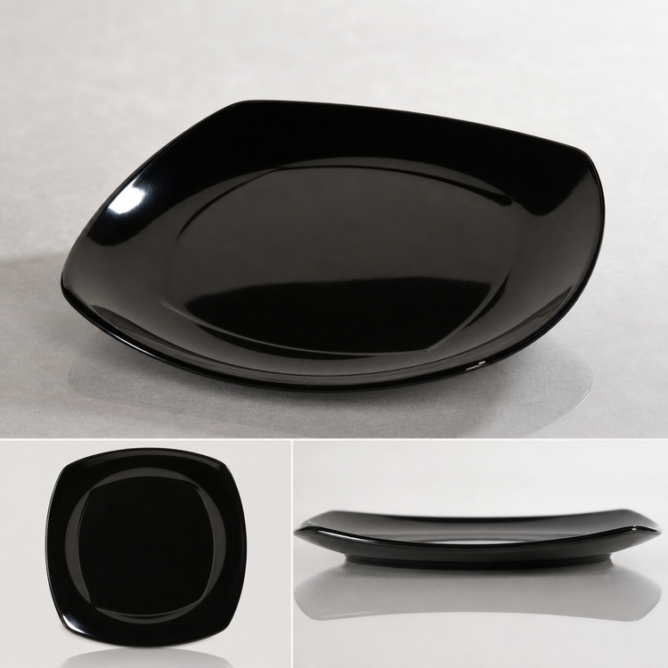 Product image #4 for 9-1/2 Inch Square Black Melamine Dinner Plate with Rolled Edge