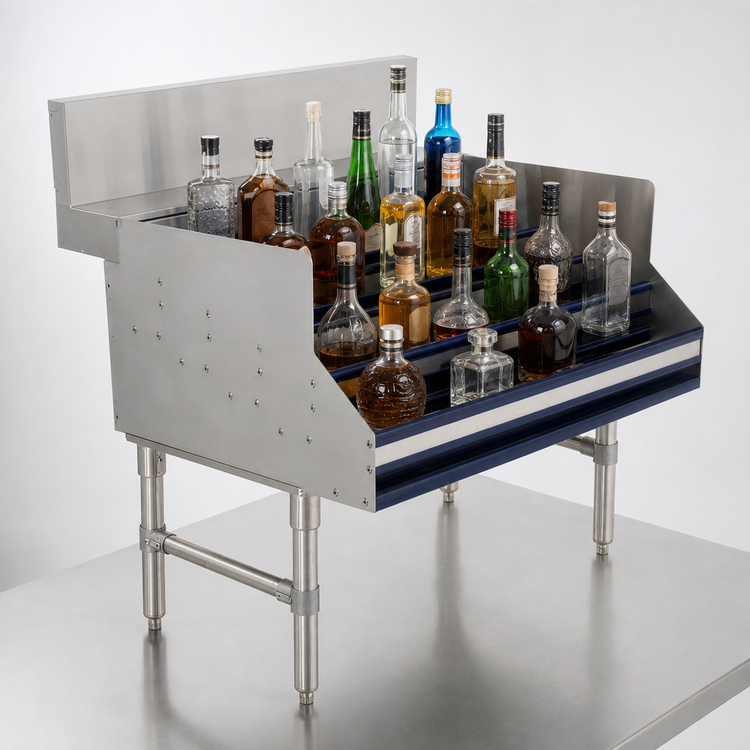 Product image #3 for Advance Tabco Prestige Supreme 5-Step Stainless Steel Freestanding Liquor Bottle Display Unit