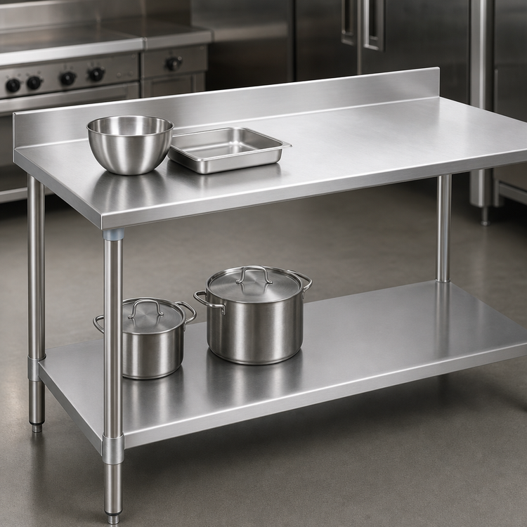 Product image #3 for Eagle Budget Series 84-Inch x 24-Inch Stainless Steel Work Table with 4-1/2-Inch Backsplash and Adjustable Undershelf