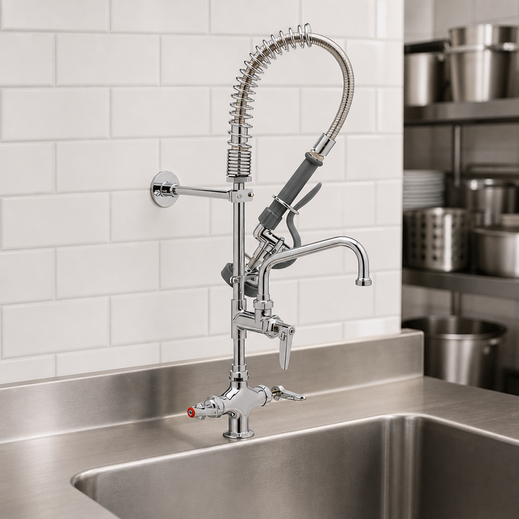 Product image #3 for T&S Brass Mini Pre-Rinse Faucet Unit with Spray Valve and 8-Inch Swing Nozzle, Dual Temperature, Single-Hole Deck Mount
