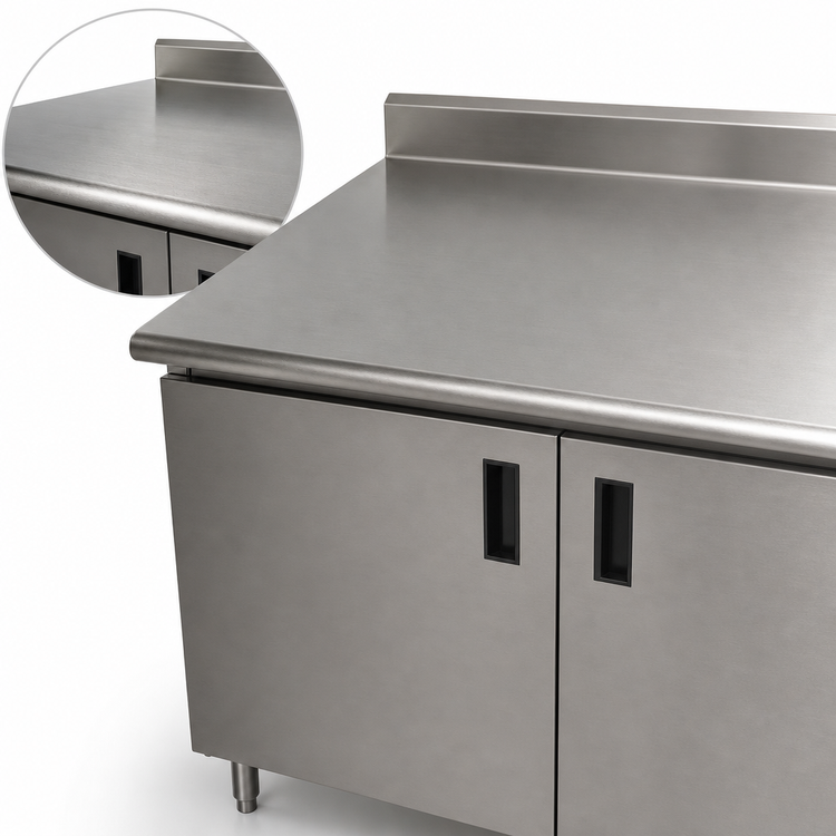 Product image #3 for Advance Tabco Special Value Economy 48" x 24" Enclosed Stainless Steel Work Table with Cabinet Base and 5" Backsplash