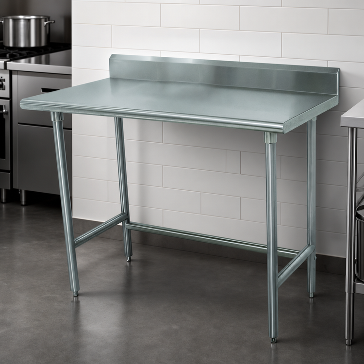 Product image #3 for Advance Tabco Special Value 60" W x 30" D Stainless Steel Open Base Work Table with 5" Backsplash