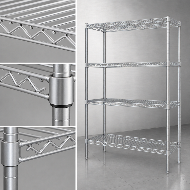 Product image #3 for Eagle Group 4-Tier Stationary Starter Wire Shelving Unit, 60 x 21 x 74 Inches, Stainless Steel Finish