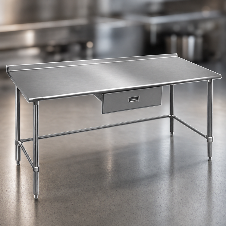 Product image #3 for Eagle Budget Series 60-Inch x 30-Inch 430 Stainless Steel Open-Base Work Table with 1-1/2-Inch Rear Up-Turn