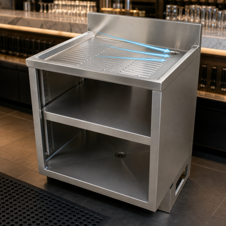 Product image #4 for BK Resources 48-Inch Stainless Steel Underbar Glass Rack Cabinet with Drainboard Top and Adjustable Shelf