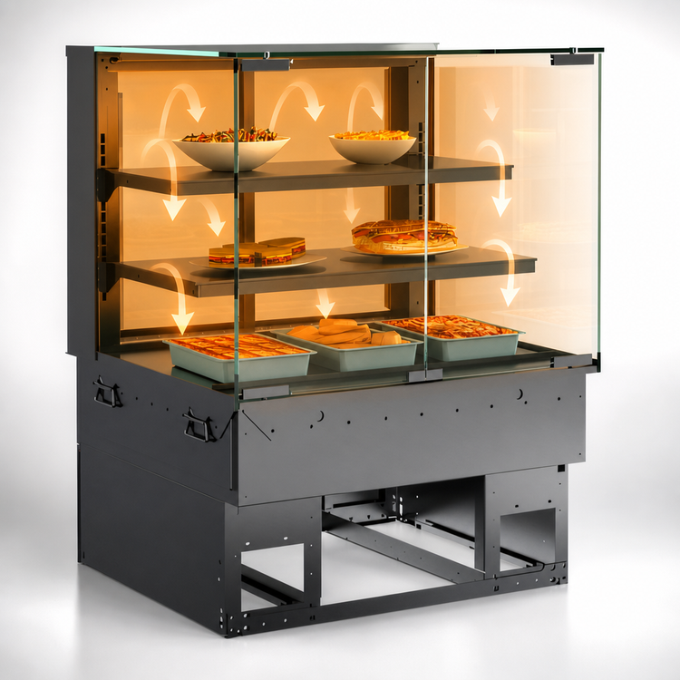 Product image #3 for Reveal® Self-Service Heated Slide-In Counter Display Case with Straight Glass Front, 2 Shelves