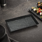 Thumbnail image #3 for American Metalcraft FSMEL19 Rectangular Black Faux Slate Melamine Serving Tray, 14 x 7.5 x 1.5 in. Case of 18
