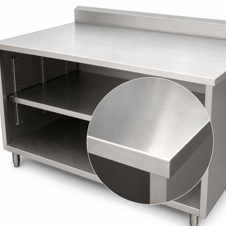 Product image #3 for BK Resources 48 x 30-Inch Stainless Steel Chef Table with Open Front Cabinet Base and 5-Inch Riser
