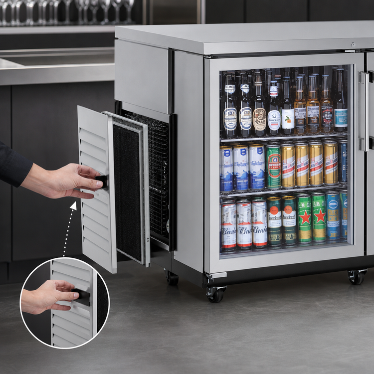 Product image #3 for Turbo Air Super Deluxe Two-Section Narrow Back Bar Cooler with 2 Glass Doors, 16.46 Cu. Ft., Self-Contained Side-Mount, 115V