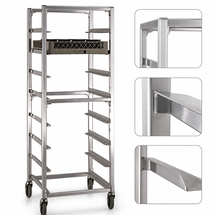 Product image #3 for New Age NS345 Mobile Cup & Glass Cart — 8-Position Aluminum Rack for 20" x 20" Racks