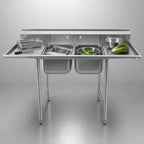 Thumbnail image #3 for Eagle Group 412-16-2-18-X 72-1/4-Inch Two-Compartment Stainless Steel Sink with Left & Right 18-Inch Drainboards and 9-1/2-Inch Backsplash