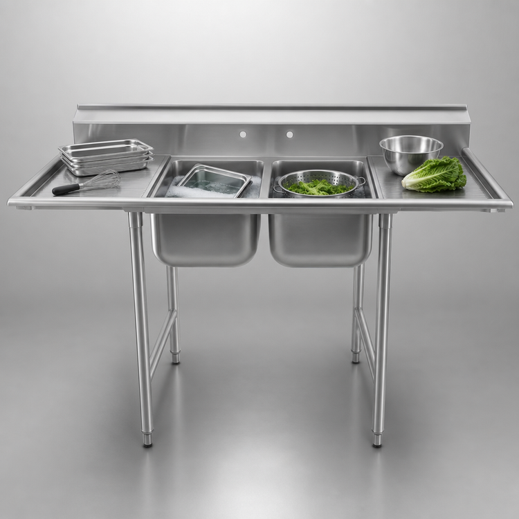 Product image #3 for Eagle Group 72-1/4-Inch Two-Compartment Drainboard Sink with Left and Right 18-Inch Drainboards