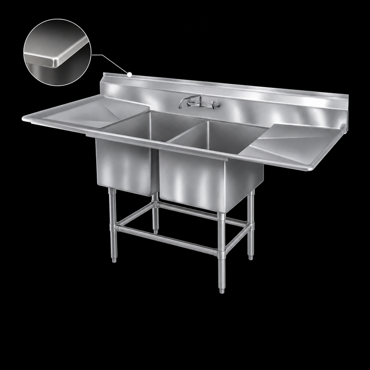 Product image #3 for Eagle Spec-Master FN Series Two-Compartment Stainless Steel Sink, 47"W x 27"D, 14" Deep Bowls