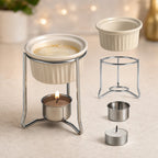 Thumbnail image #3 for American Metalcraft BWR34 4 oz Ceramic Butter Warmer Set with Chrome-Plated Stand, Votive Holder & Candle Case of 48