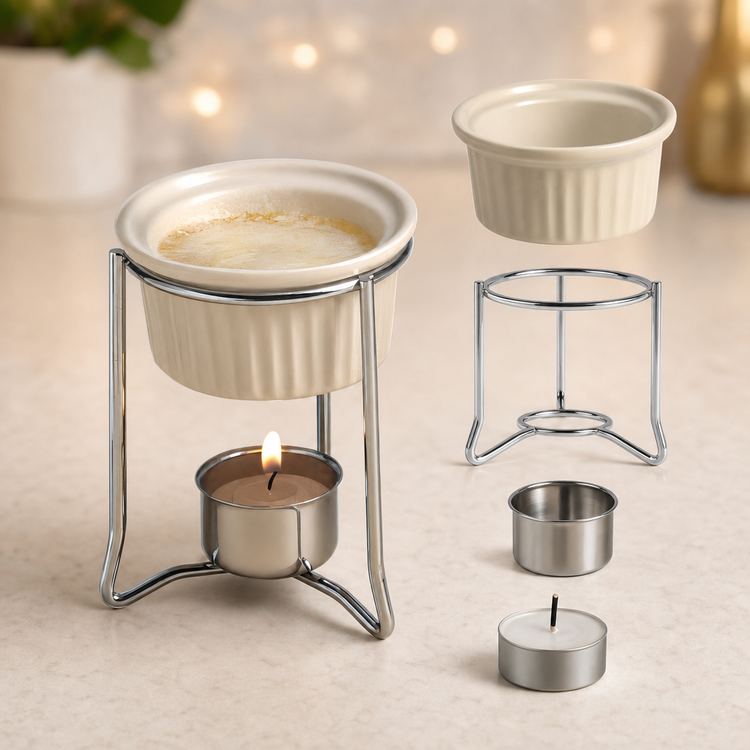 Product image #3 for American Metalcraft 4 oz Ceramic Butter Warmer Set with Chrome-Plated Stand