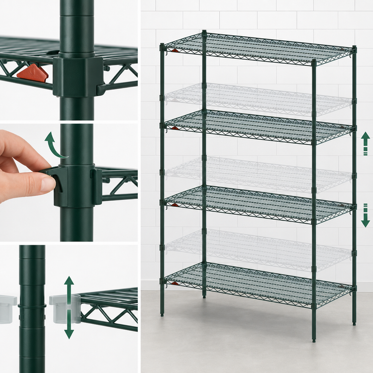 Product image #4 for Metro Super Erecta Super Adjustable 5-Shelf Wire Shelving Starter Unit, 48W x 21D x 74H, Metroseal 3 Green Epoxy-Coated