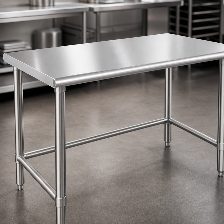 Product image #3 for Eagle Budget Series 108-Inch x 30-Inch Flat Top Stainless Steel Work Table with Open Front Tubular Base