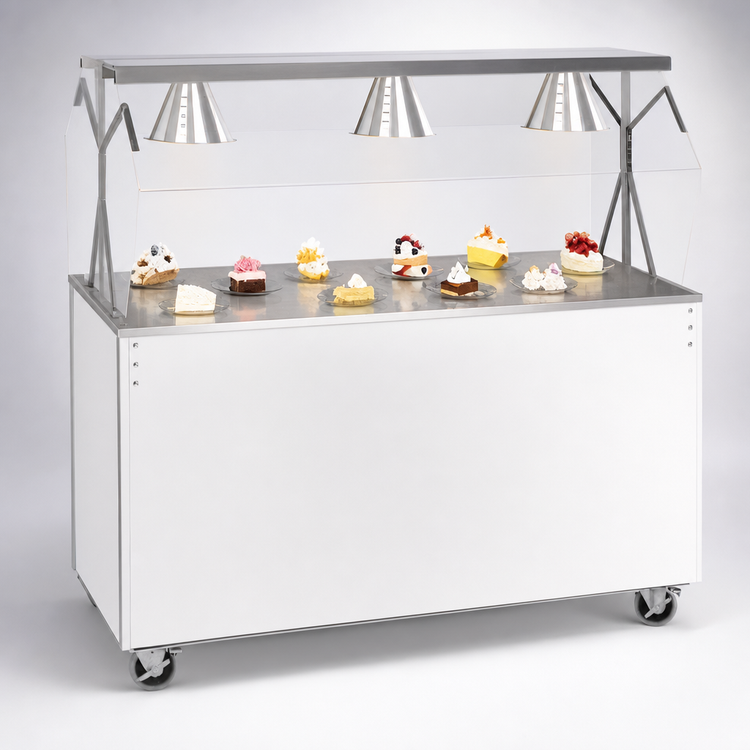 Product image #3 for Vollrath 2-Series Affordable Portable 60-Inch Utility Station with Stainless Steel Seamless Top, Buffet Breath Guard, and Storage Base - White