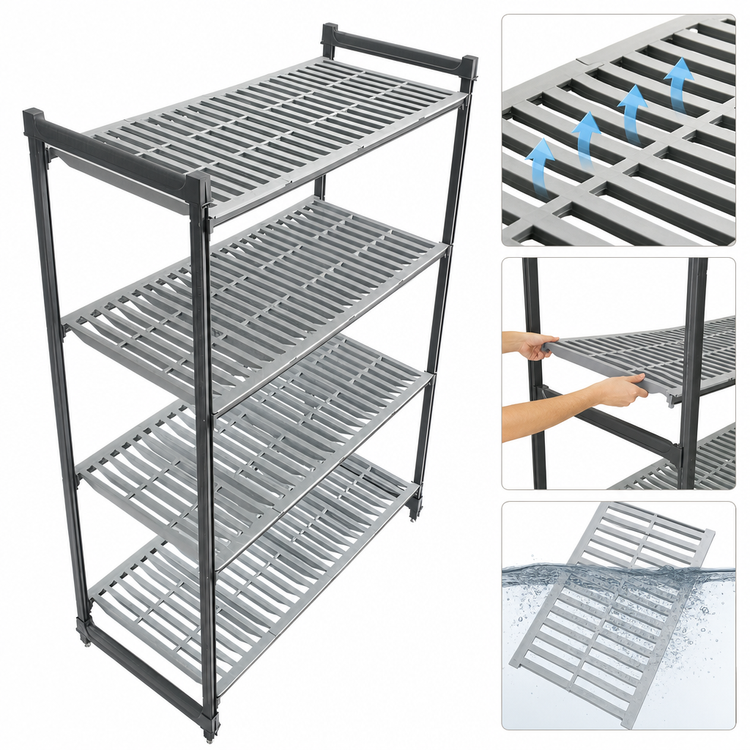 Product image #3 for Cambro Camshelving Basics Plus 4-Tier Stationary Starter Unit, 21 x 60 x 72 Inch, Brushed Graphite