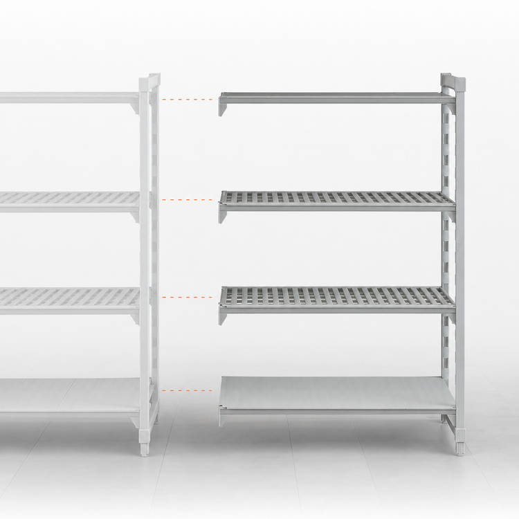 Product image #4 for Cambro Camshelving Premium 4-Shelf Vented & Solid Polymer Add-On Shelving Unit, 36 in. W x 18 in. D x 72 in. H, Speckled Gray