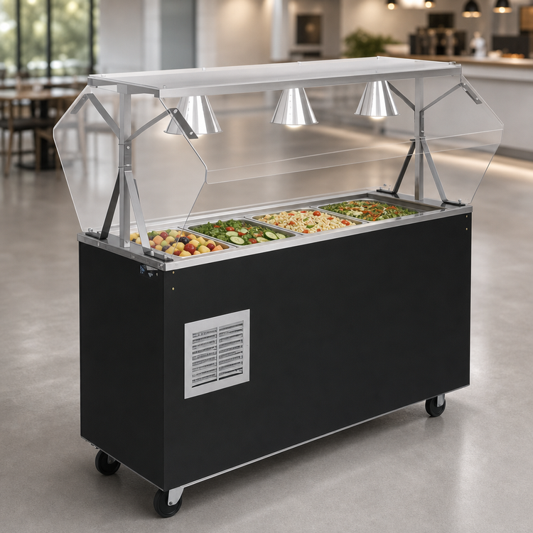 Product image #3 for Vollrath 2-Series Affordable Portable 60-Inch Refrigerated Cold Food Pan Buffet Station with NSF2 Breath Guard, 4-Pan, Black