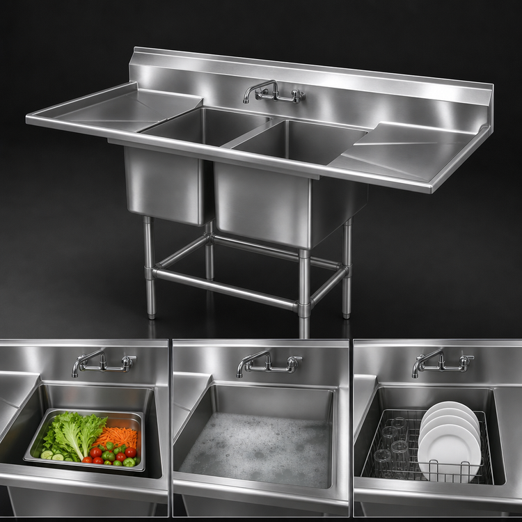 Product image #3 for Spec-Master FN Series Coved Corner Two-Compartment Sink with Right-Hand 36-Inch Drainboard