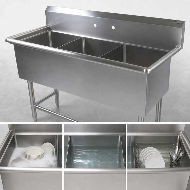 Product image #3 for John Boos Pro-Bowl 3-Compartment Stainless Steel Sink with 10-Inch Boxed Backsplash