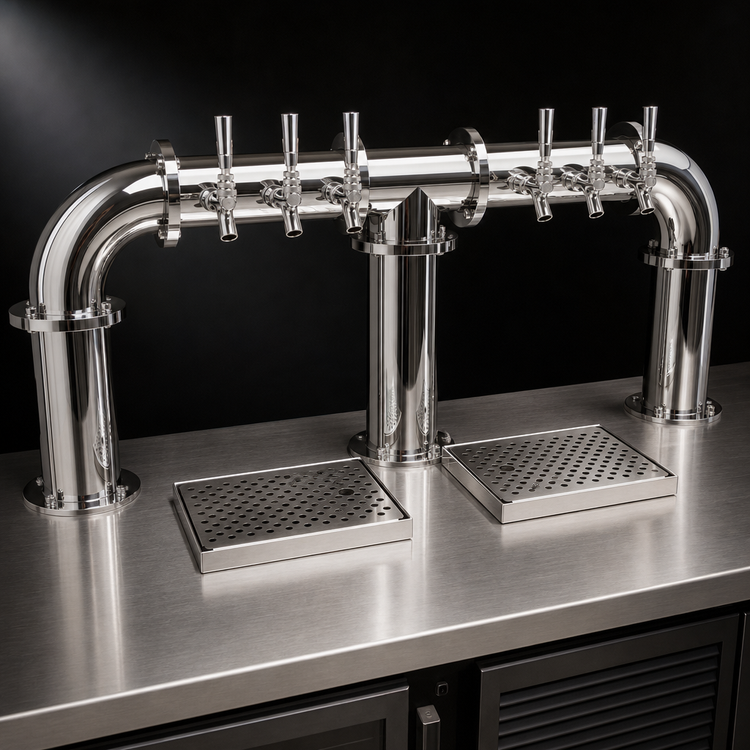 Product image #3 for Glastender Countertop Pipe Bridge Draft Dispensing Tower, 6 Faucets, Air-Cooled, Mirror Finish