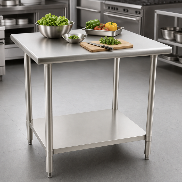 Product image #3 for BlendPort SL Series All-Stainless Steel Flat Top Work Table with Undershelf, 48"W x 30"D