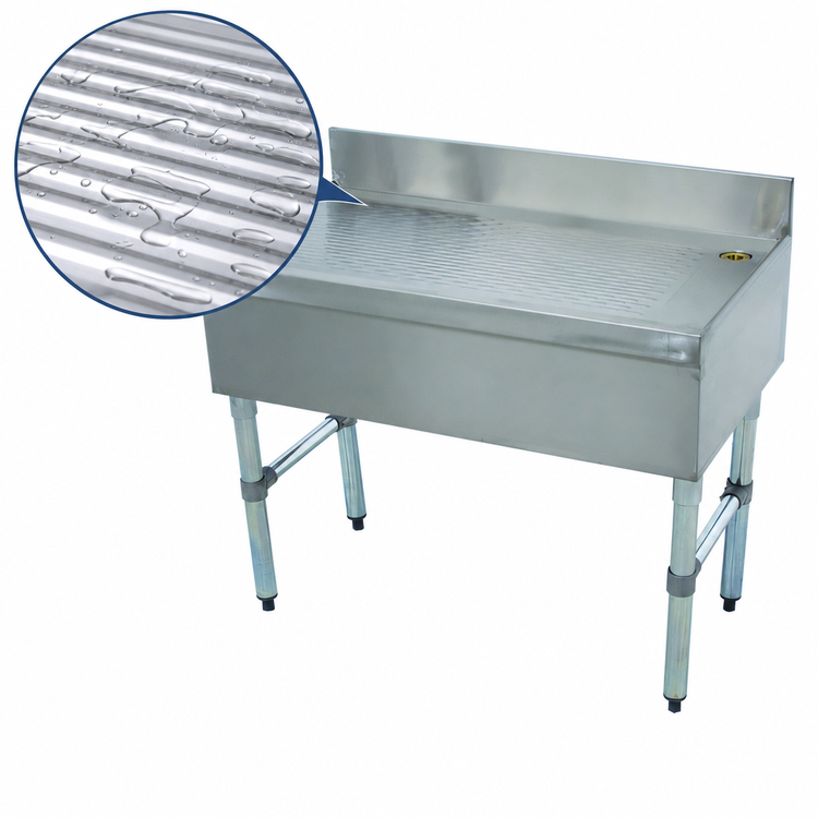Product image #3 for Advance Tabco Underbar Basics™ Freestanding Stainless Steel Underbar Drainboard with 4-Inch Backsplash, 24 x 21 x 33 Inches