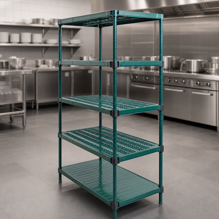 Product image #3 for QuadPlus 5-Tier Stationary Starter Wire Shelving Unit, 60 x 21 x 74 Inches, Green Epoxy Finish