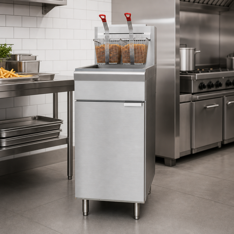 Product image #3 for Koolmore Floor Standing Vertical Commercial Deep Fryer, Liquid Propane, 50 lb, 120,000 BTU, 2-Basket