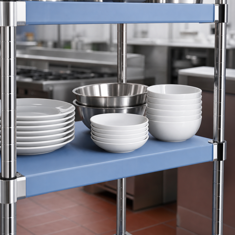 Product image #3 for QuadPlus 48"W x 24"D Solid Blue Polymer Shelf Mat with MICROGARD Antimicrobial Protection and Chrome QuadTruss Frame