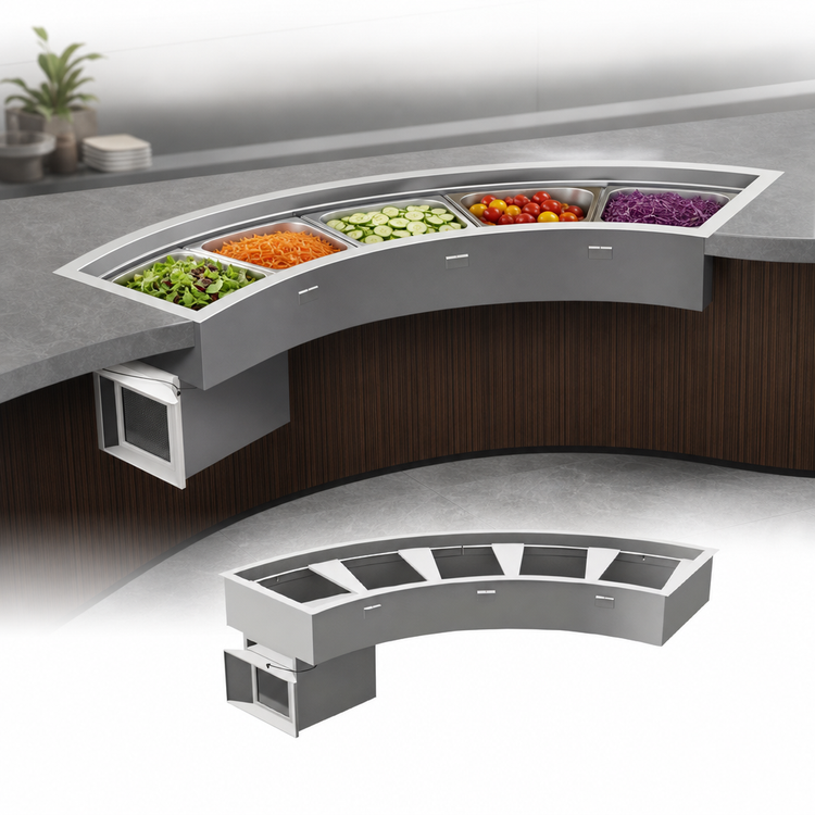 Product image #3 for Randell Drop-In Curved Refrigerated Cold Food Unit, 4-Pan, Self-Contained