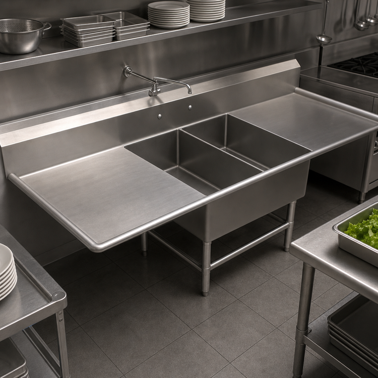 Product image #3 for John Boos Pro-Bowl 2-Compartment Platter Sink with Left and Right Drainboards, 79-3/16 Inch W x 36-1/2 Inch D