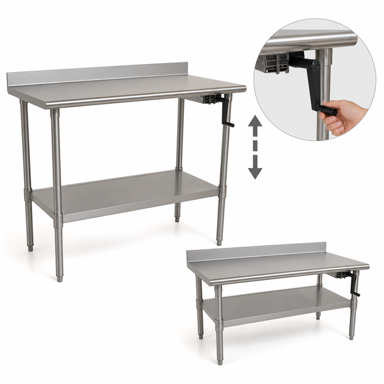 Product image #3 for Eagle Group AdjusTable ADA/Ergonomic Height Adjustable Stainless Steel Work Table with Backsplash and Undershelf, 60 x 30 Inches