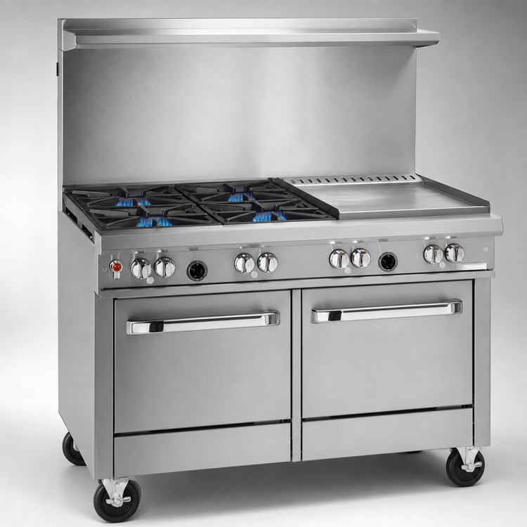 Product image #3 for Southbend Ultimate 48-Inch Gas Restaurant Range with 4 Star/Sauté Burners, Right 24-Inch Griddle, Convection Oven, and Cabinet Base