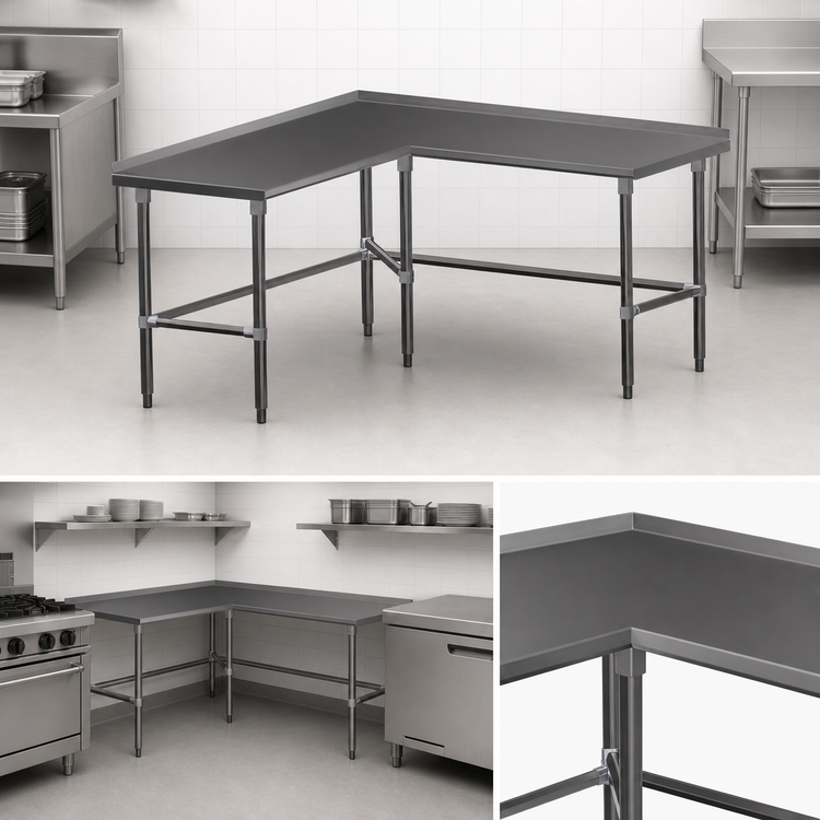 Product image #3 for John Boos L-Shaped Stainless Steel Corner Work Table with 1-1/2-Inch Rear Up-Turn