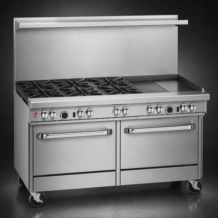 Product image #3 for Southbend Ultimate 60-Inch Gas Restaurant Range with 6 Open Burners, Right 24-Inch Griddle/Broiler, and 2 Standard Ovens