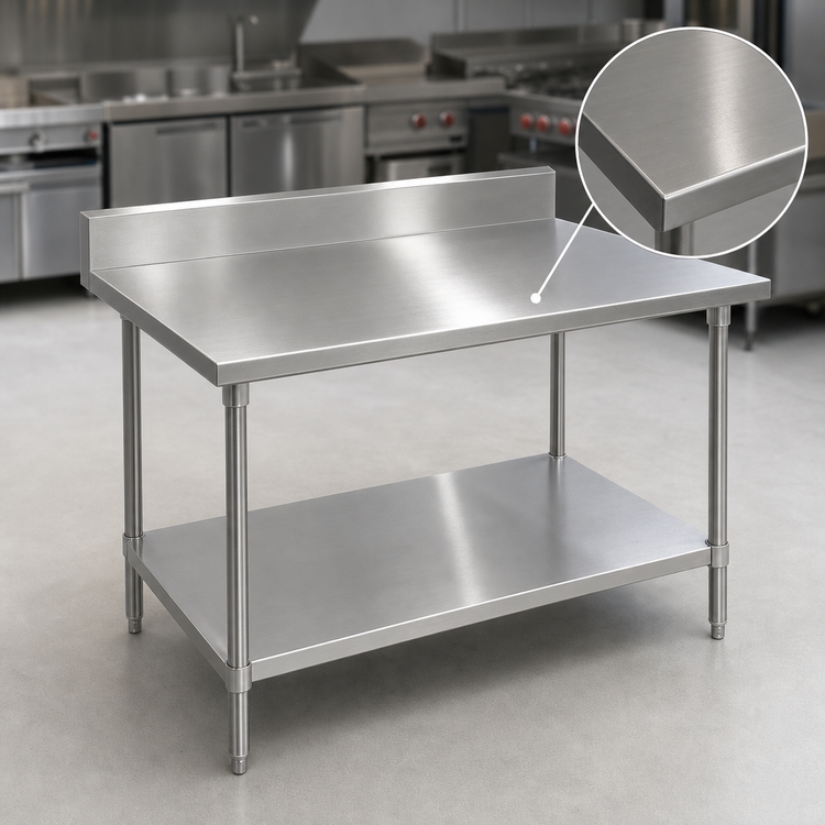 Product image #3 for Advance Tabco 144-Inch x 36-Inch Stainless Steel Work Table with 5-Inch Backsplash and Adjustable Galvanized Undershelf