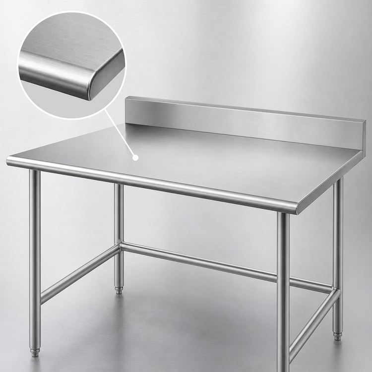 Product image #3 for Advance Tabco TKMG-304 48-Inch x 30-Inch 16-Gauge 304 Stainless Steel Work Table with 5-Inch Backsplash
