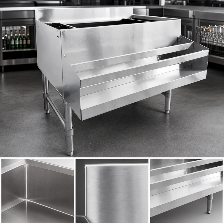 Product image #3 for Omcan CS-ICB-36 36-Inch Underbar Stainless Steel Ice Bin with 12-Inch Deep Bowl, 3-Inch Backsplash, and Bottle Holders