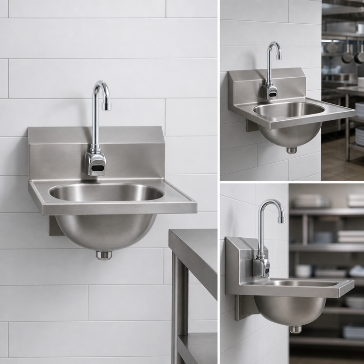Product image #3 for Eagle Group Wall-Mount Hand Sink with Electronic Eye Gooseneck Faucet, 304 Stainless Steel, 13-1/2 Inch Bowl